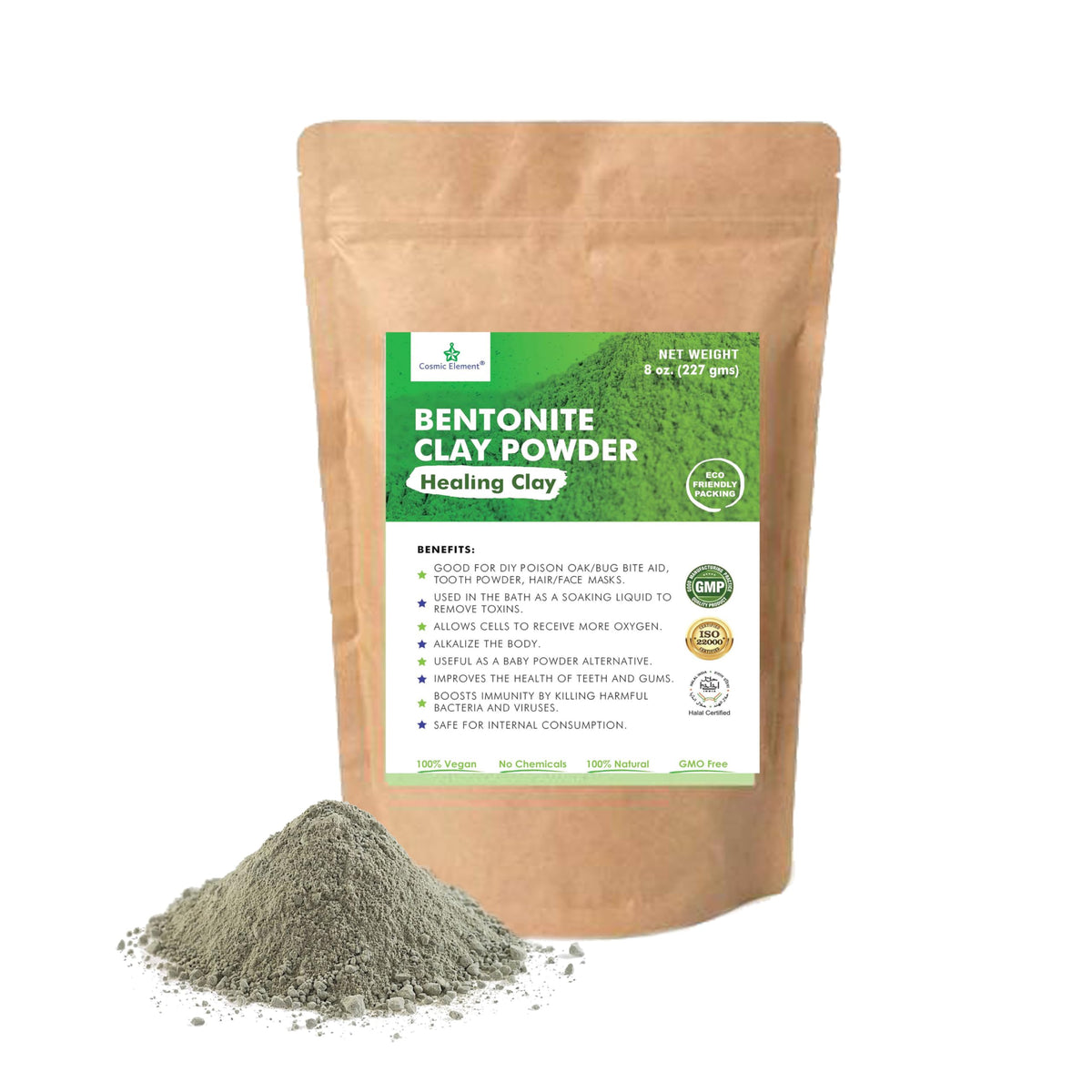 Cosmic Element calcium bentonite clay powder in a jar ready for masks.