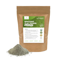 Cosmic Element calcium bentonite clay powder packaging shows vegan, food-grade skincare option