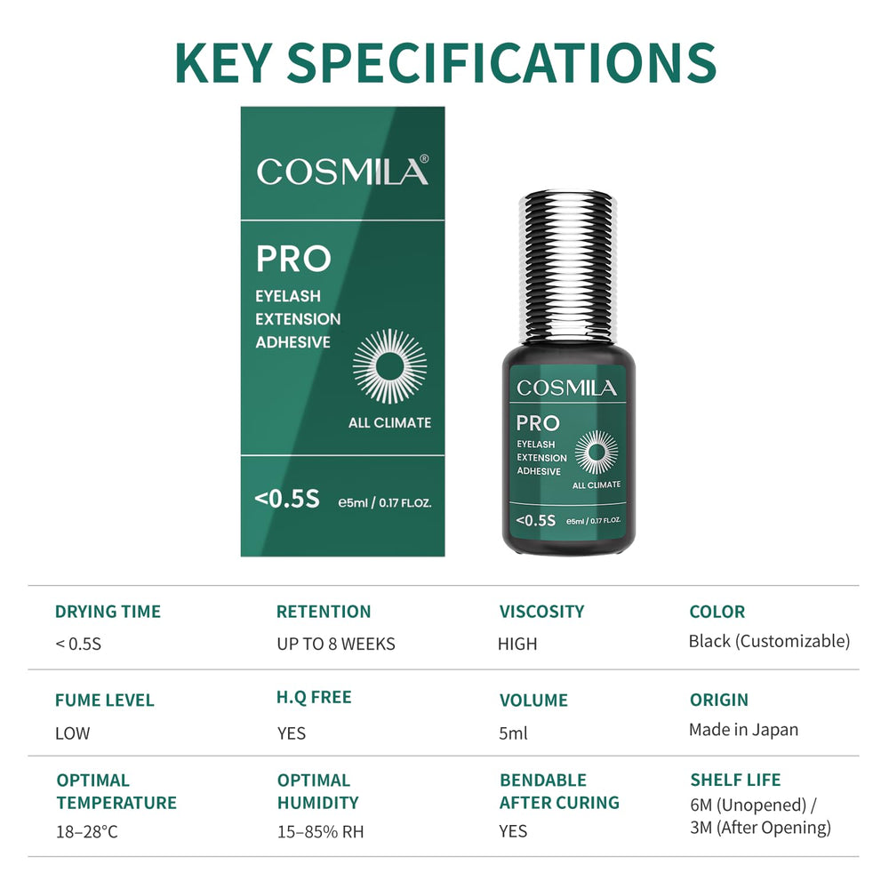 COSMILA Pro Eyelash Glue application-precision, showcasing reliable bonding for strong lash retention