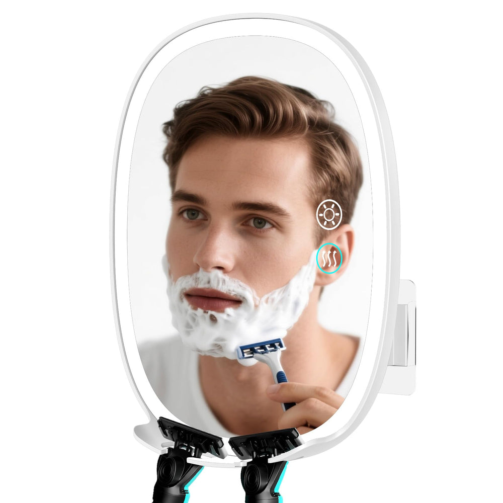 COSMIRROR heated shower mirror front view enables fog-free shaving.