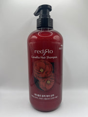 COSMOCOS REDFLO packaging highlights camellia oil and camellia water benefits.