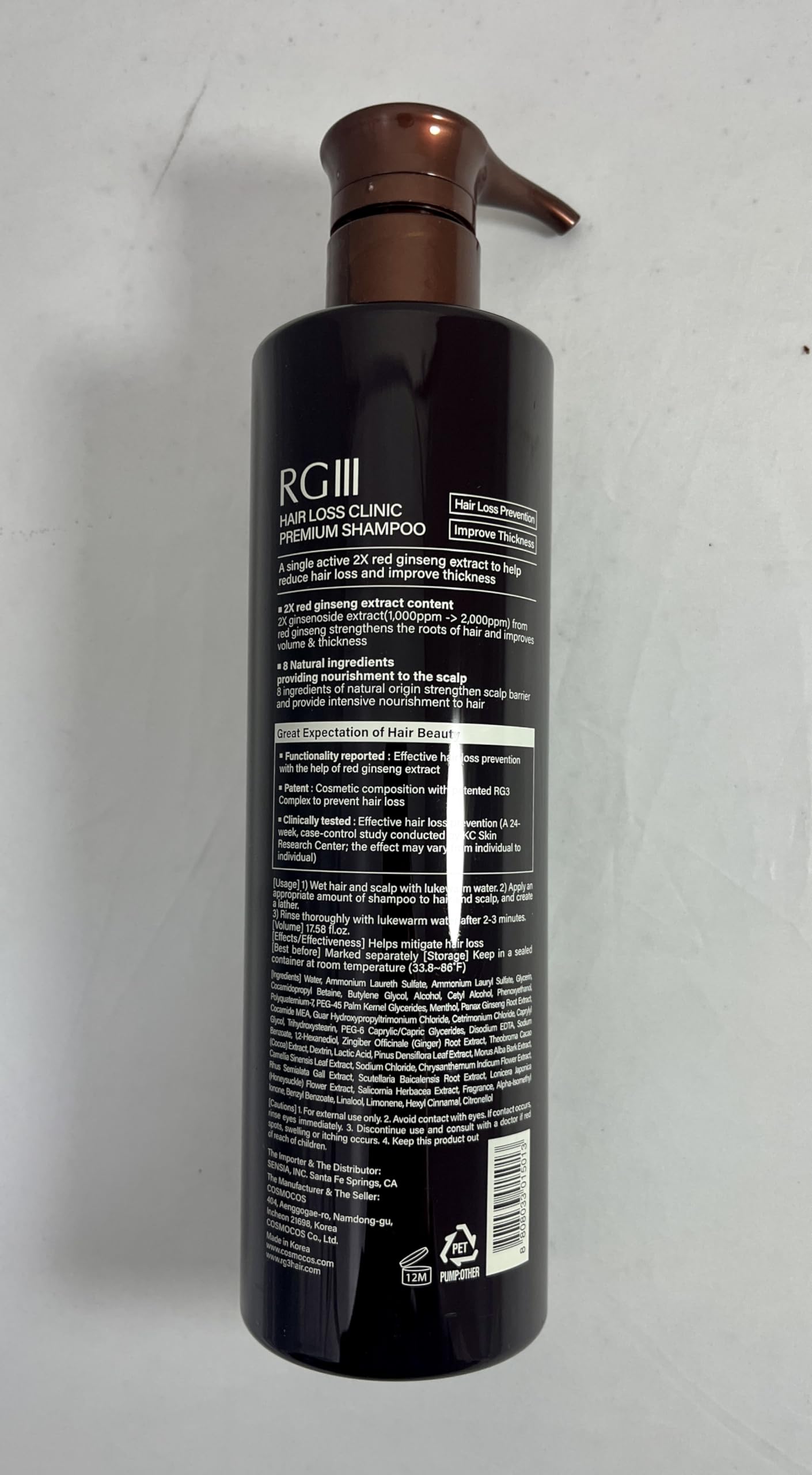 COSMOCOS RG3 clinical test chart illustrates reduced thinning.