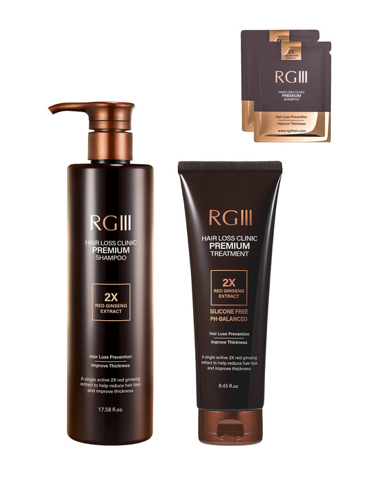 COSMOCOS RG3 Premium Shampoo bottle shows premium formulation for healthier roots