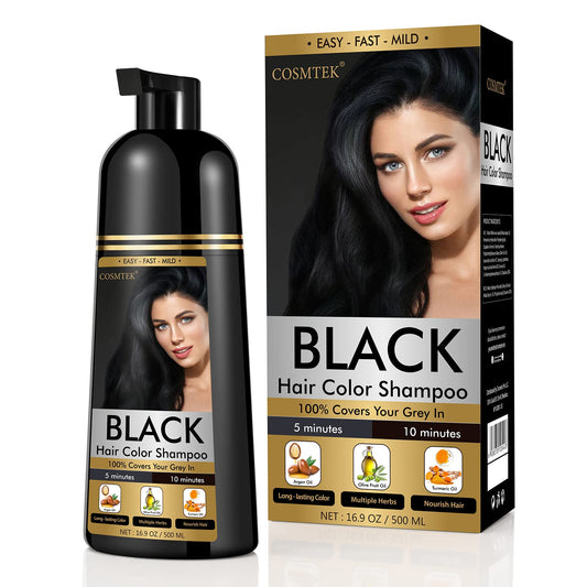 COSMTEK Black Dye Shampoo bottle front, convenient color touch-up on the go.