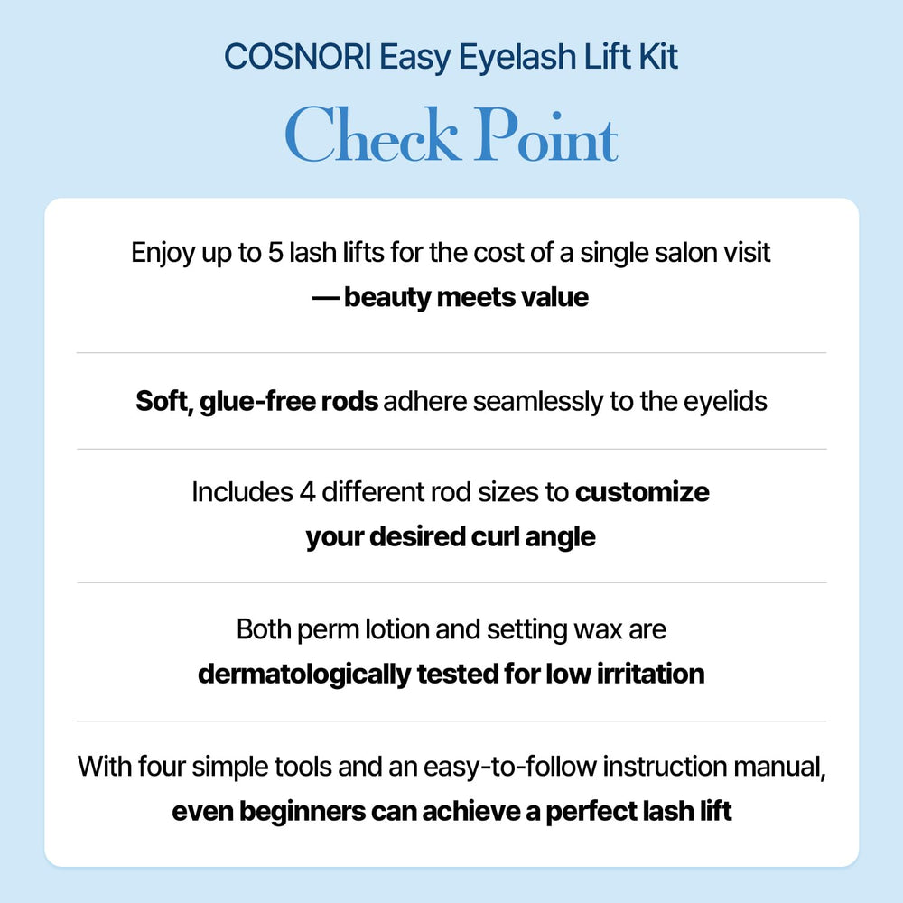 COSNORI lash perm solution swatch highlights gentle formulation for eyes.