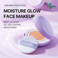 COSNORI Panthenol Barrier Cushion glow layer close-up showing dewy radiance.