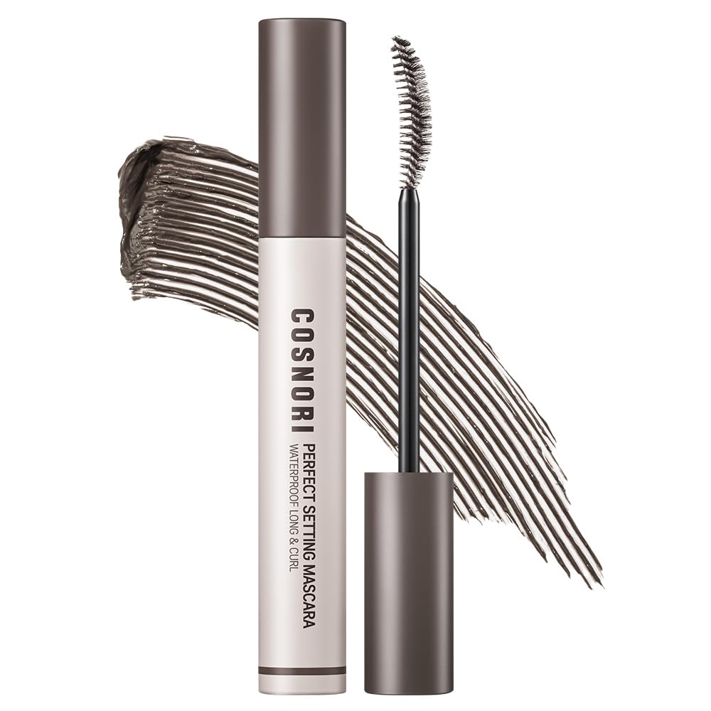 COSNORI Perfect Setting Mascara Long&Curl Deep Ash wand close-up for precise coating.