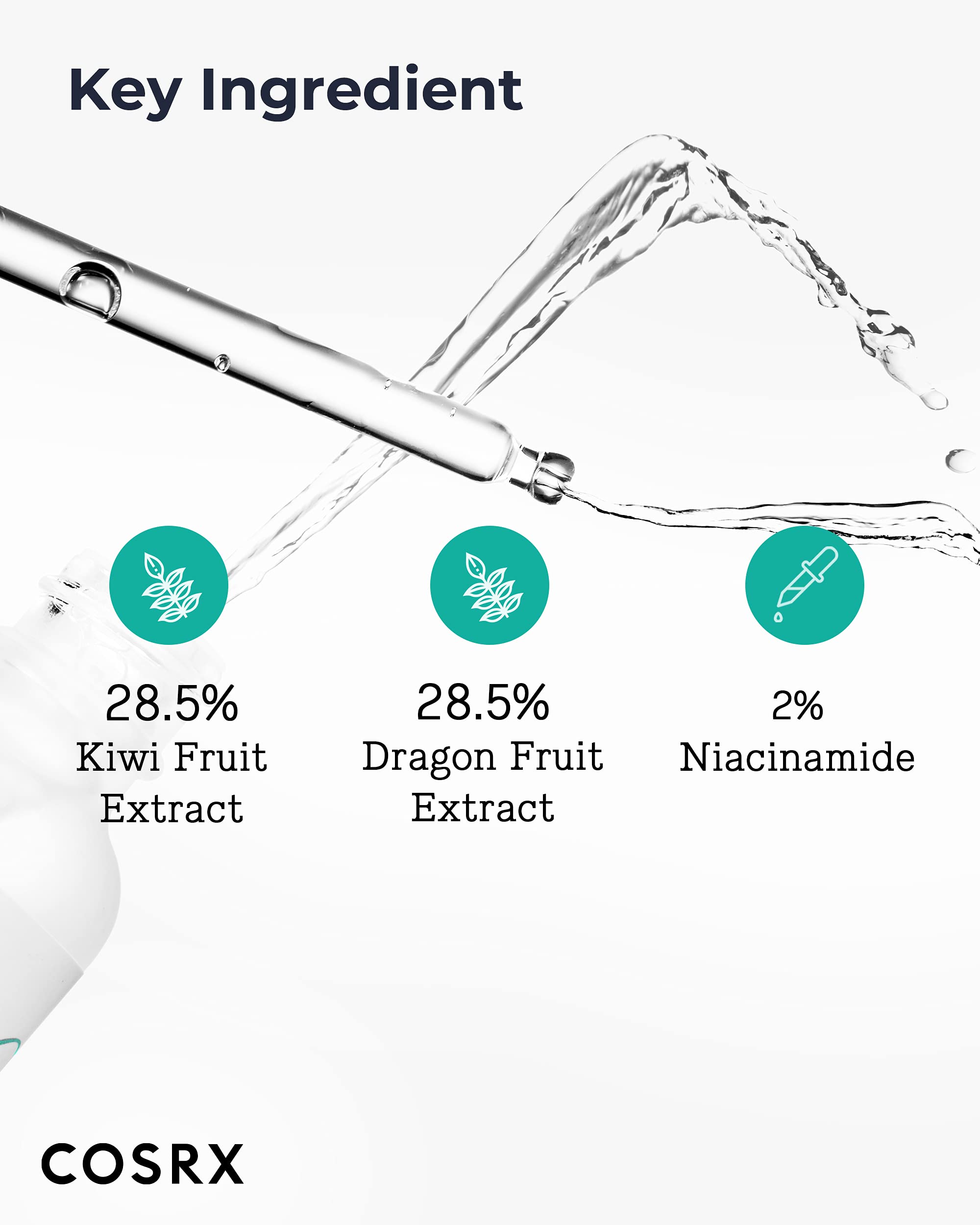Label detail of kiwi and dragon fruit ingredients in COSRX booster serum.