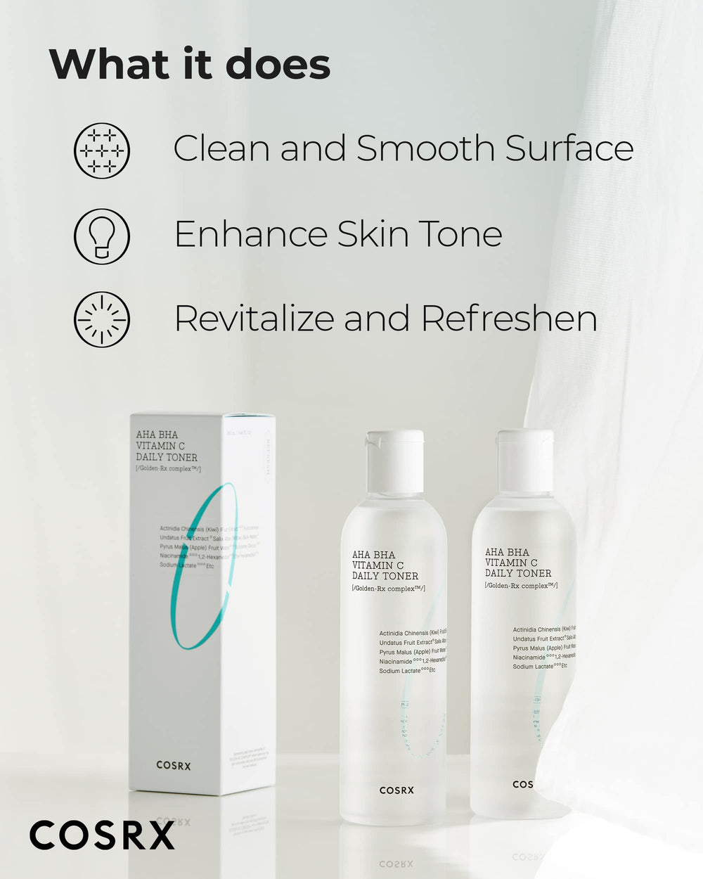 COSRX ABC Daily Toner texture close-up highlights light, refreshing daily use.
