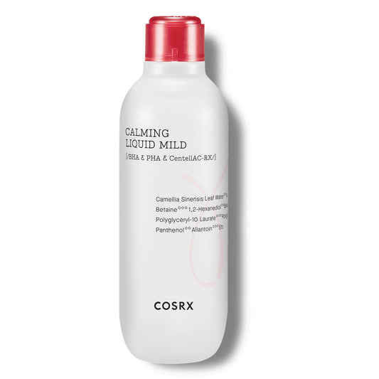 COSRX AC Collection Calm Liquid Mild bottle front view, highlighting gentle, alcohol-free formula.