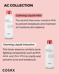COSRX AC Collection Calm Liquid Mild flat lay, part of a gentle routine.