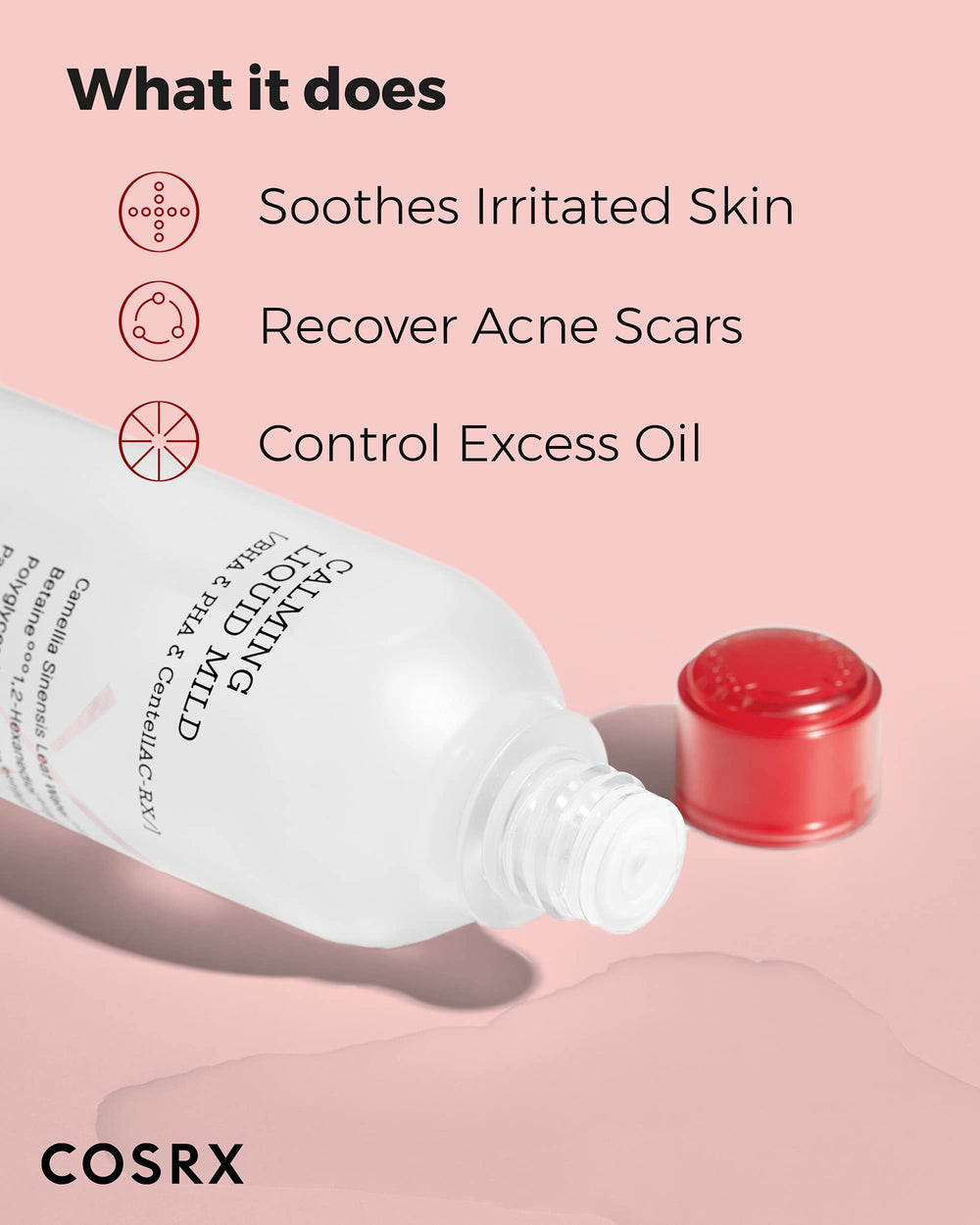 COSRX AC Collection Calm Liquid Mild close-up texture, suggesting a soothing, non-irritating feel.