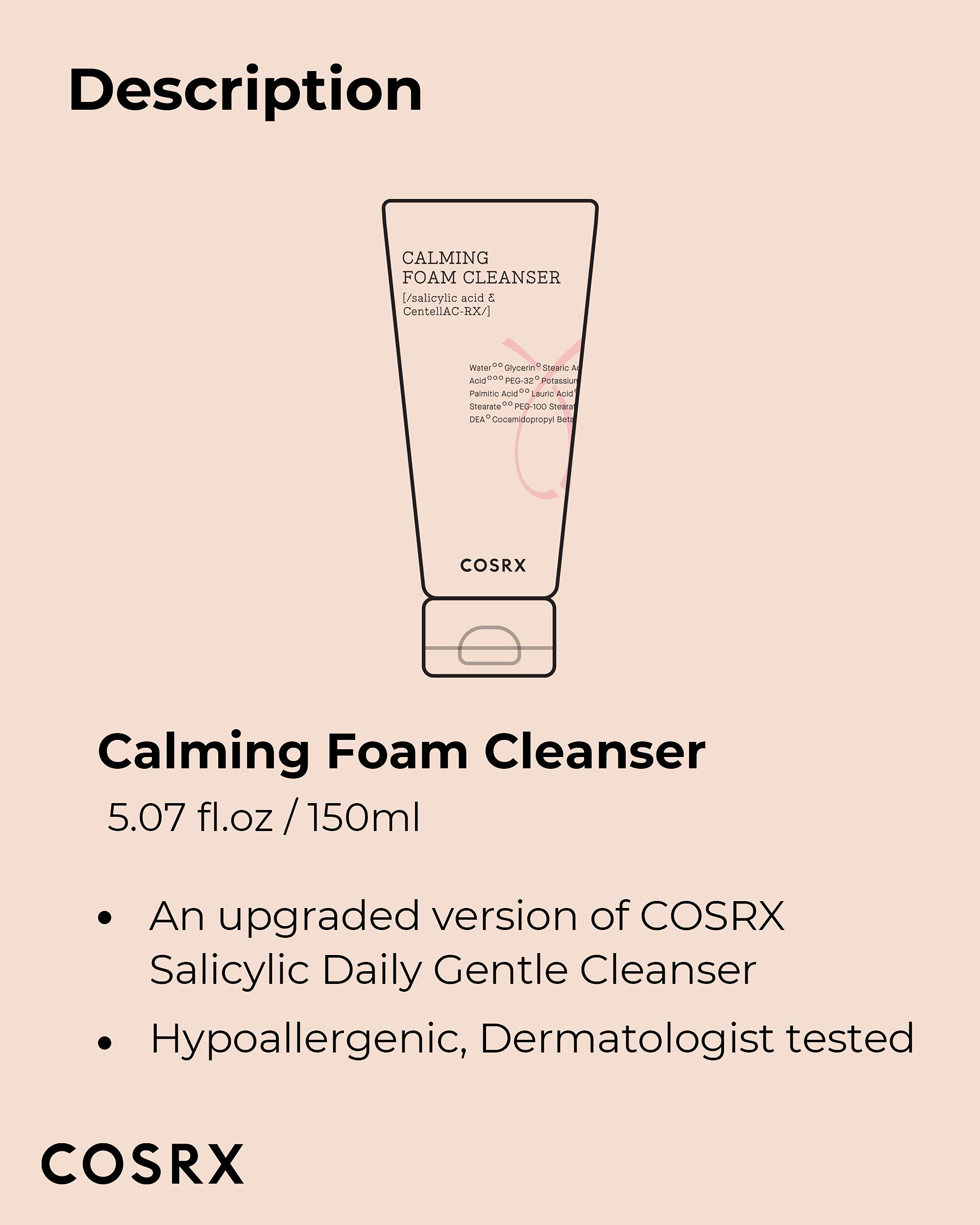COSRX AC Collection Calming Foam Cleanser on a minimal skincare setup.