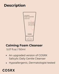 COSRX AC Collection Calming Foam Cleanser on a minimal skincare setup.