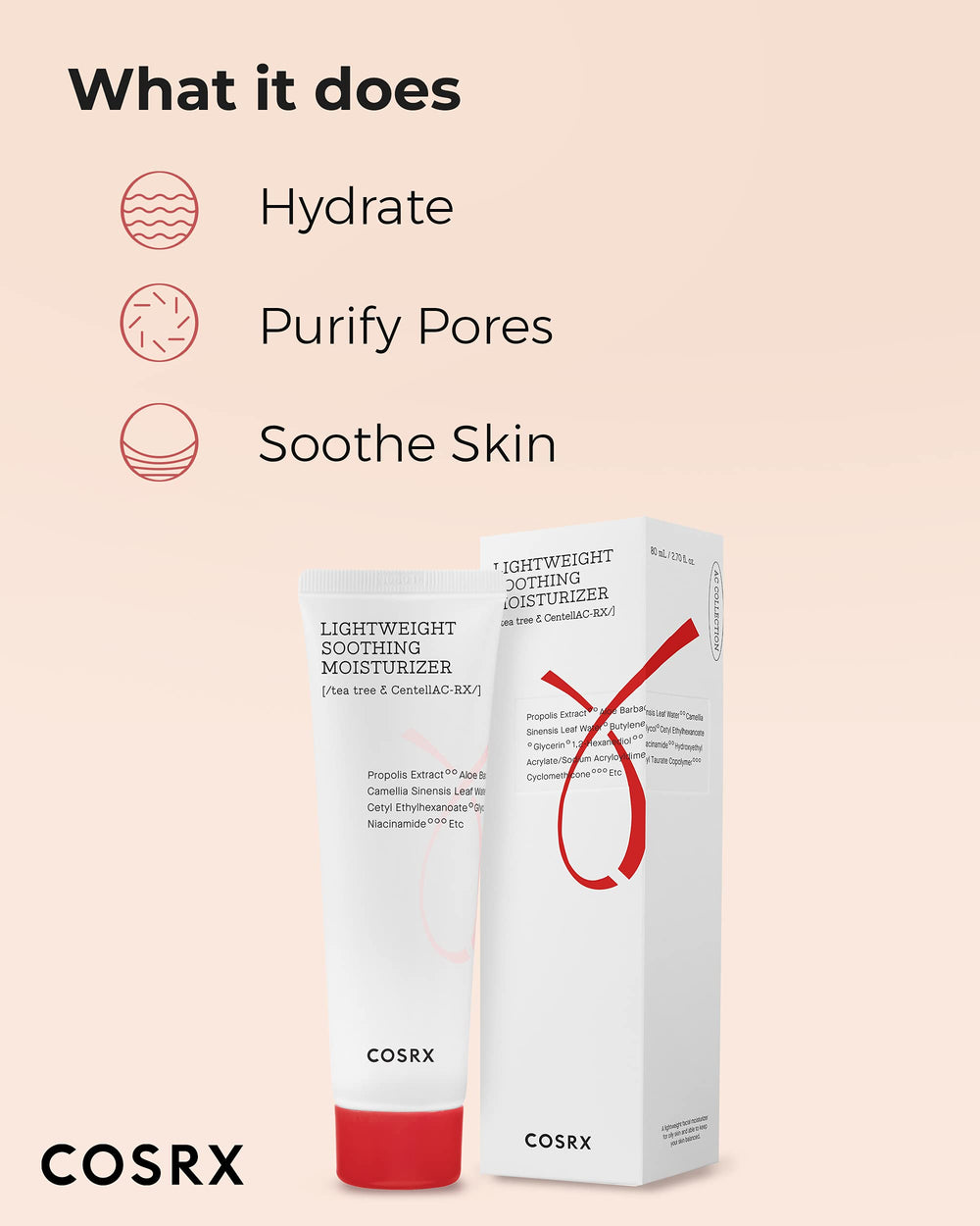 COSRX AC Collection texture close-up showing non-greasy, lightweight hydration.