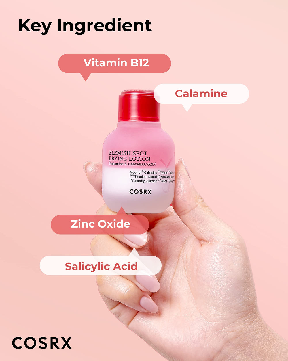 Lotion bottle held in hand shows compact size for on-the-go skincare with COSRX
