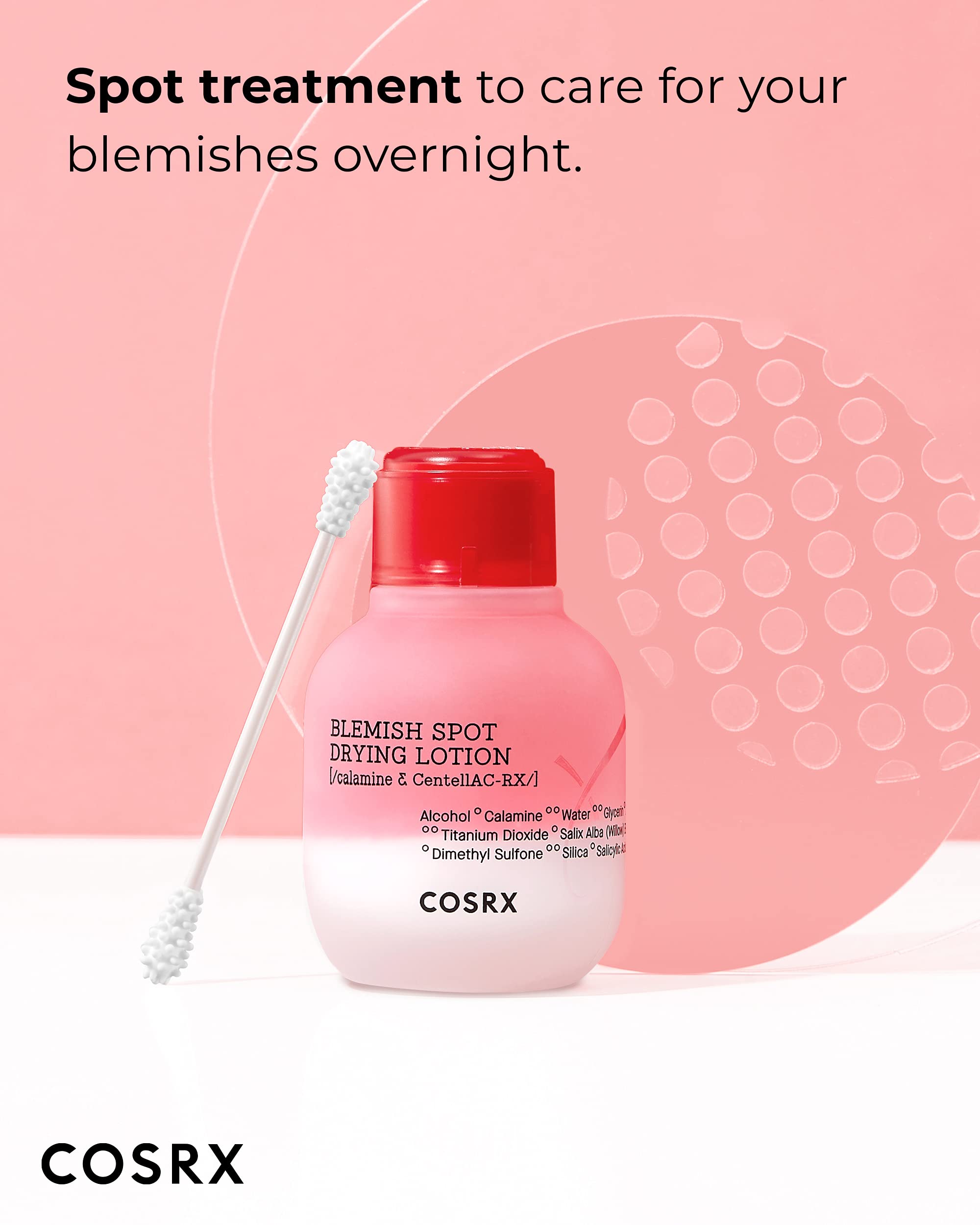 Label highlights calamine and zinc oxide on COSRX lotion for soothing and drying action