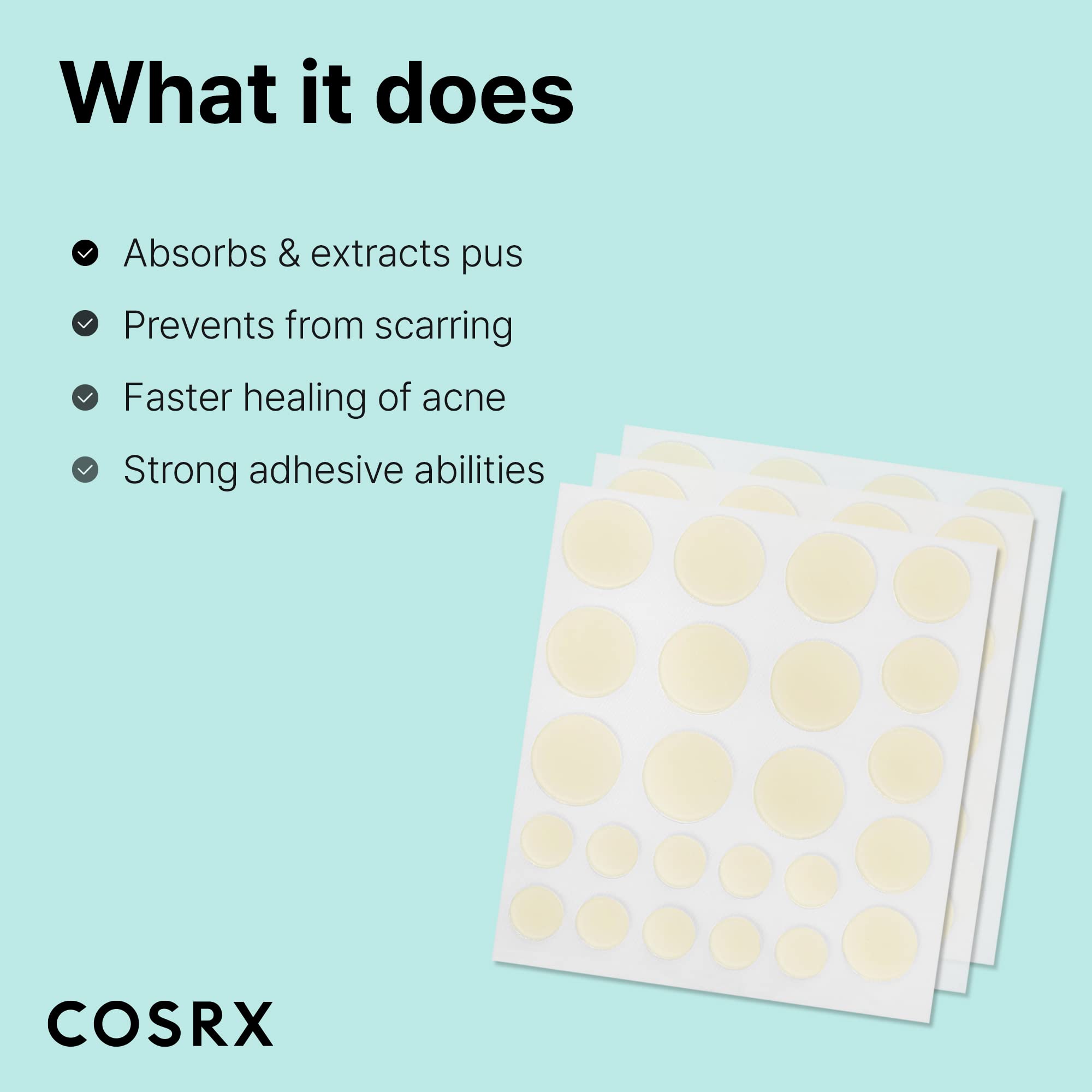 Large COSRX patch covering bigger blemishes for secure coverage.