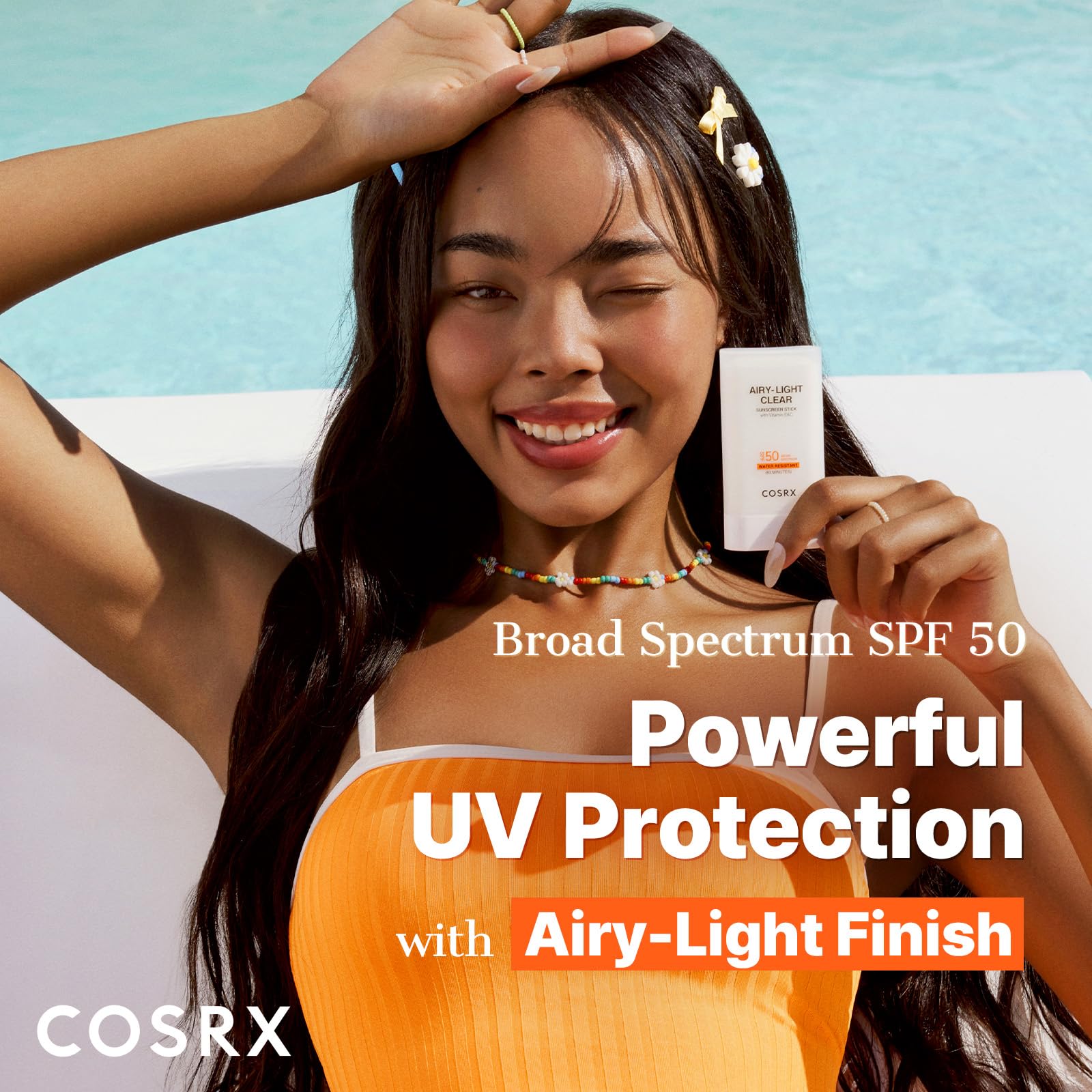 Close-up of COSRX Airy-Light Clear Sunscreen Stick applying on skin