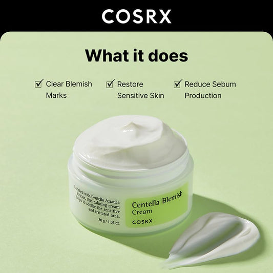 COSRX Centella Blemish Cream packaging box highlighting vegan and cruelty-free branding