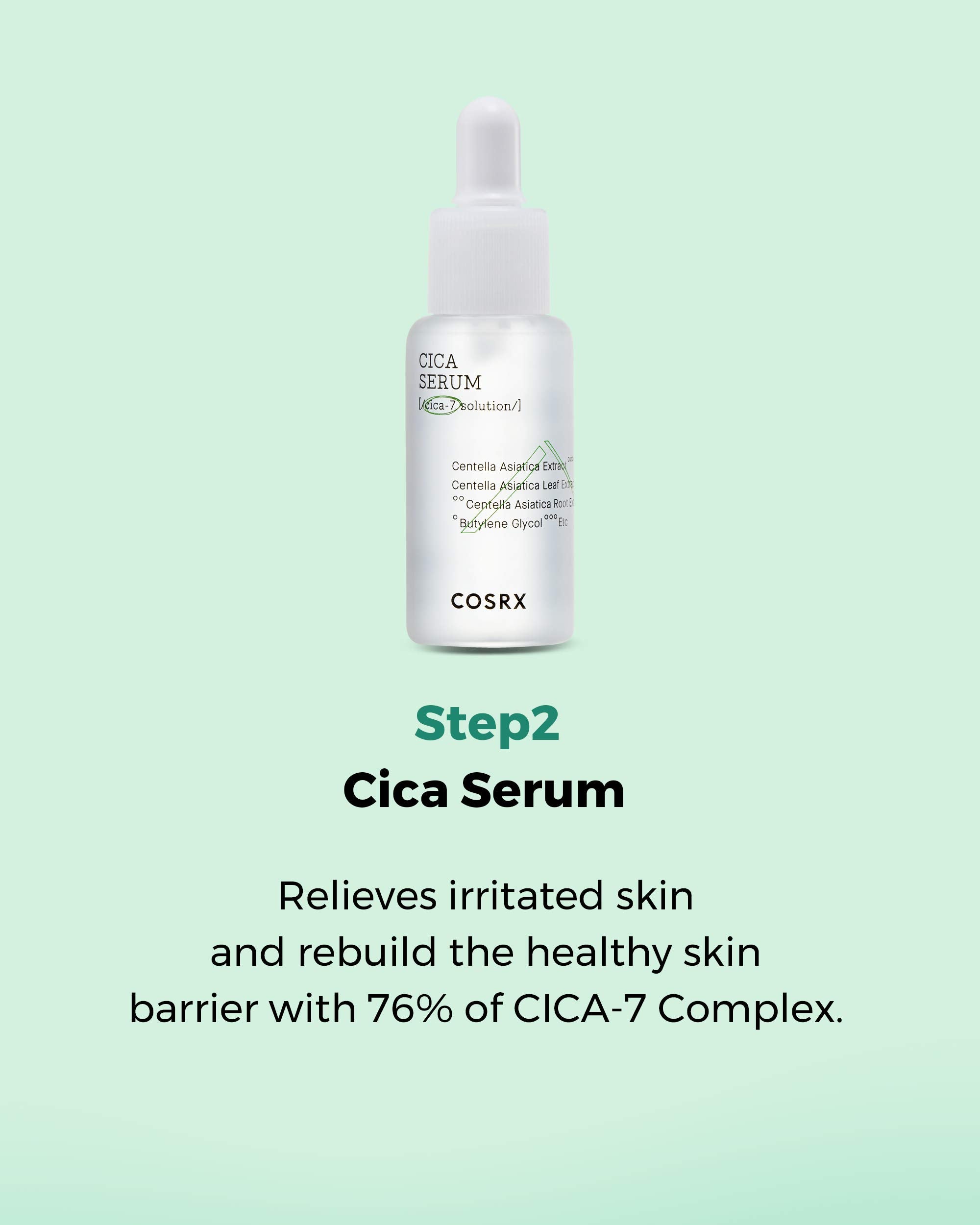 COSRX Cica Relief Kit centella illustration label focusing on Centella extract
