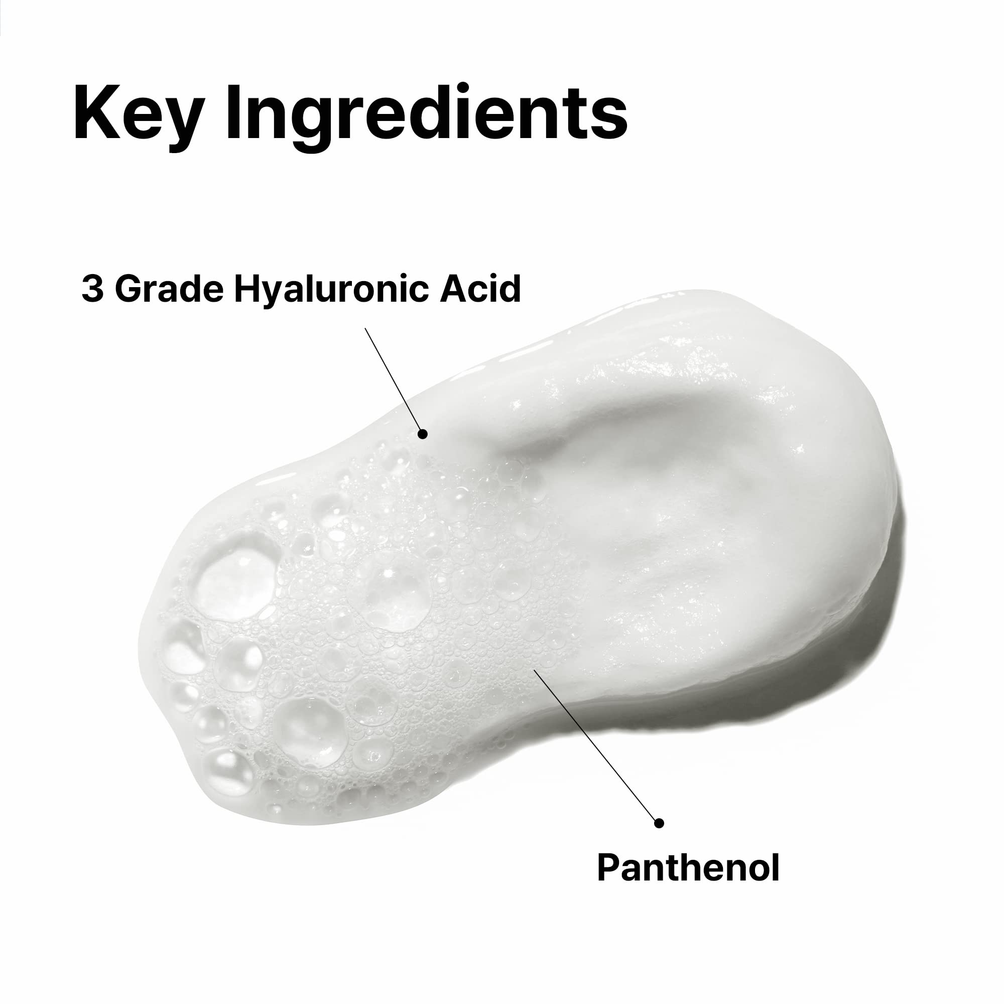 Graphic showing hyaluronic acids in the cleanser supporting hydrated skin.