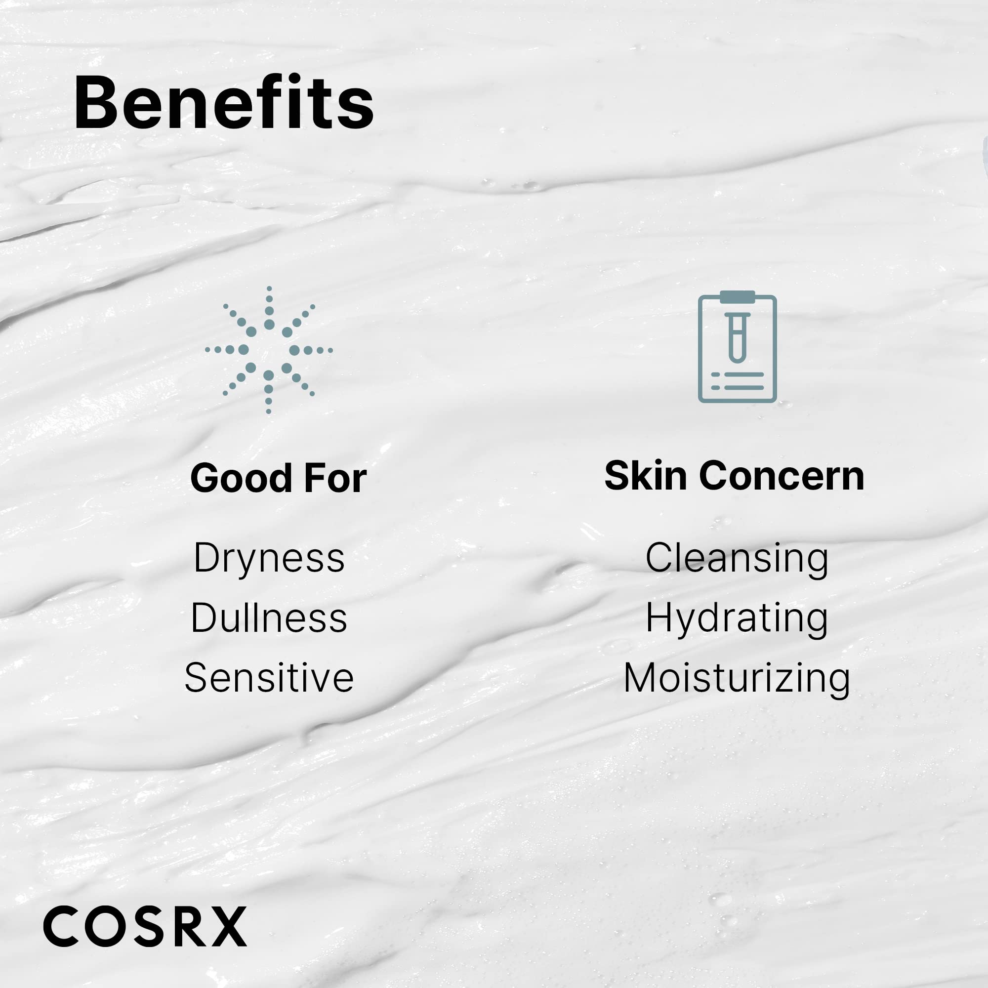 Panthenol ingredient panel highlighting soothing, gentle cleansing for dry skin.