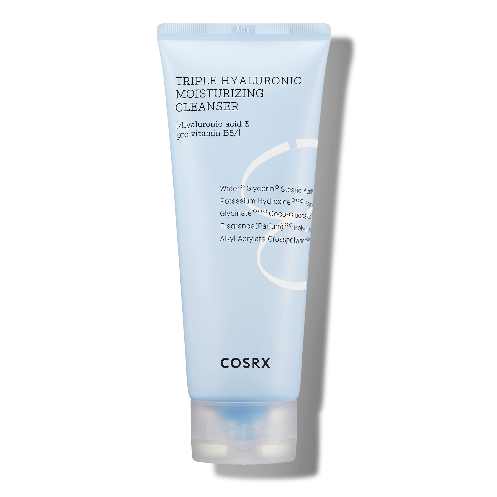 COSRX Hydrium cleanser bottle with rich foam for daily hydration and gentle cleansing.