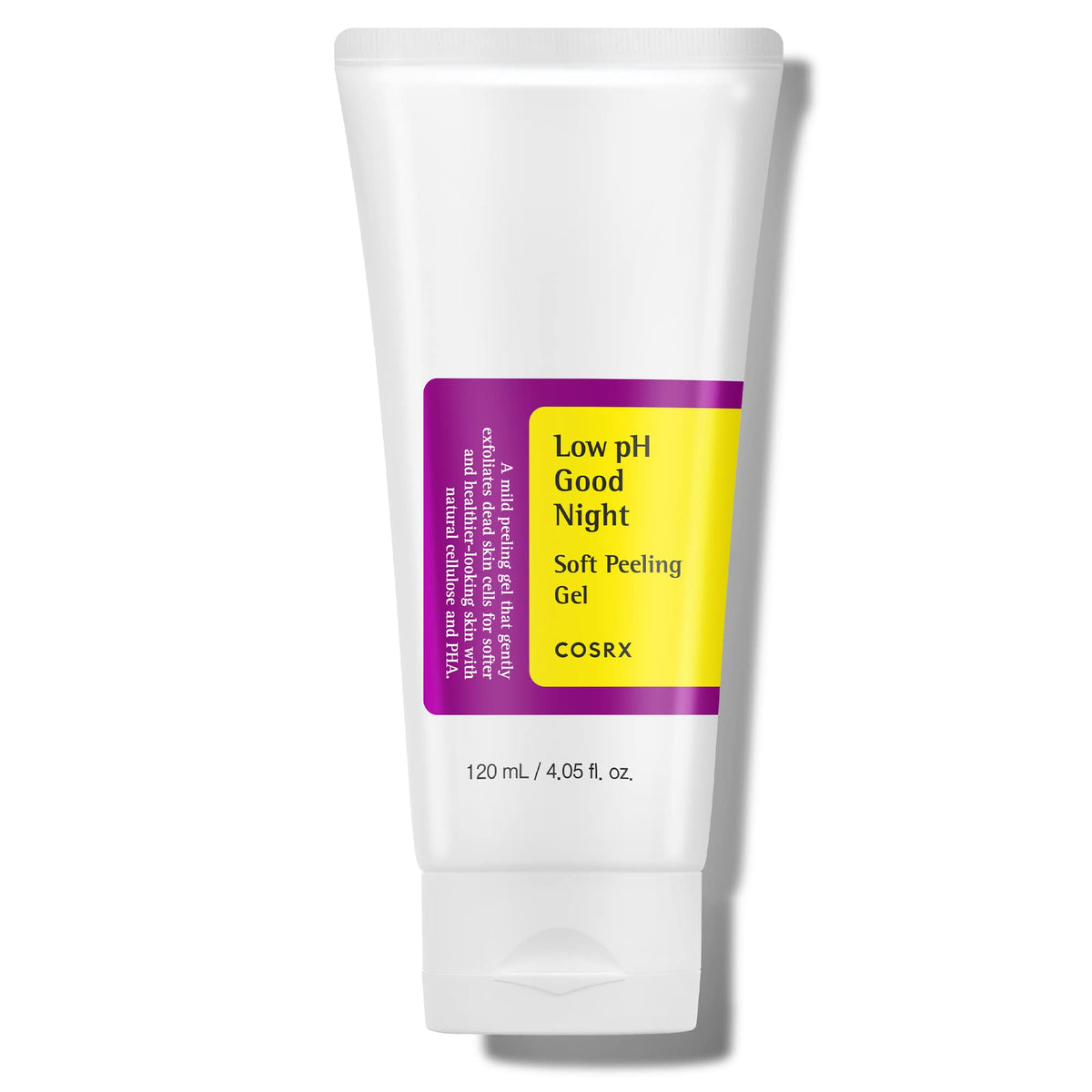 COSRX Low pH Good Night Soft Peeling Gel bottle for gentle exfoliation and hydration.