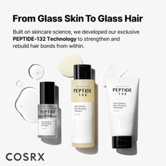 COSRX PEPTIDE-132 Hair Oil Serum bottle promotes moisture and lasting shine.