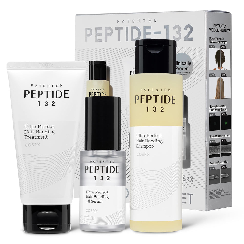 COSRX PEPTIDE-132 shampoo bottle shown for daily bond repair and cleansing.