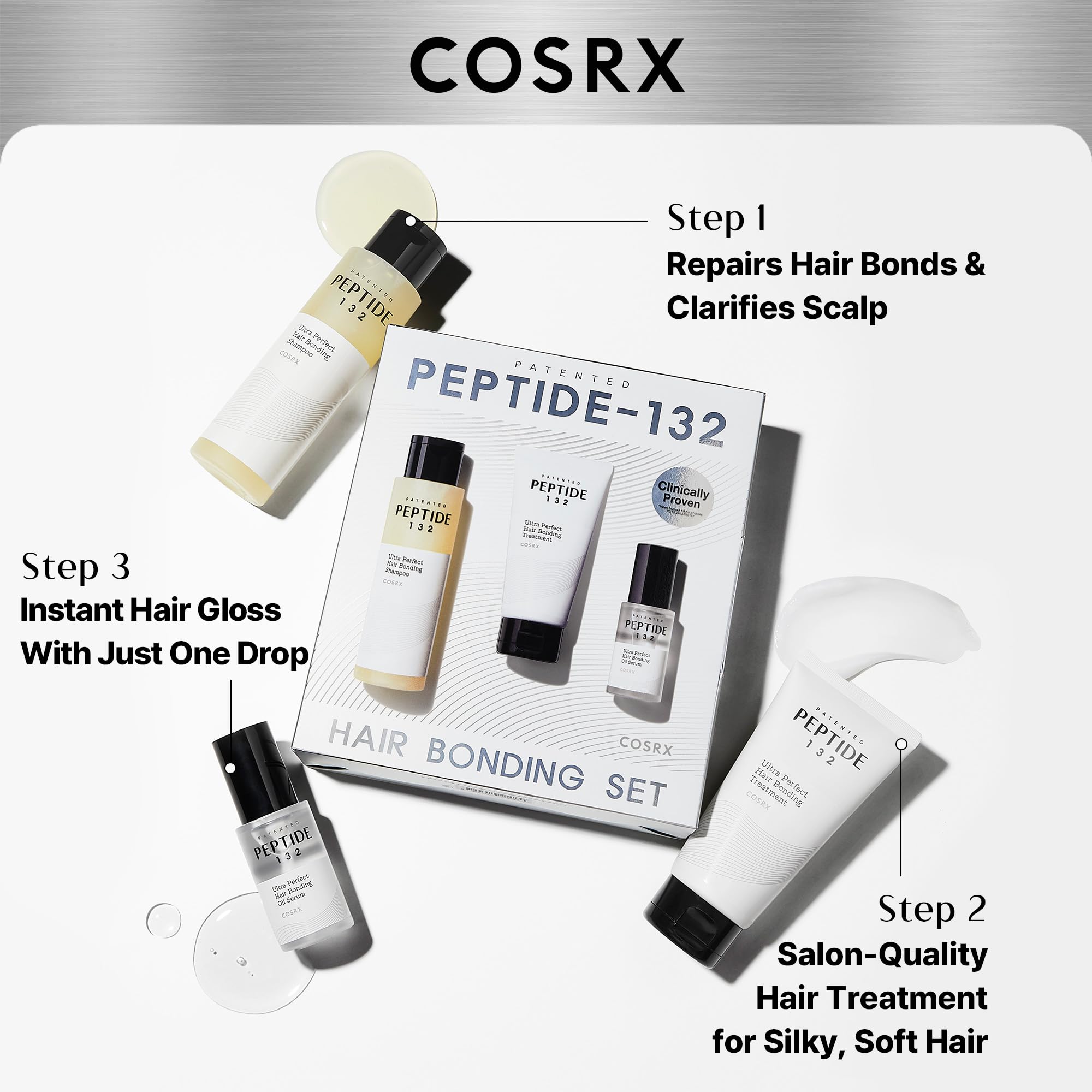 COSRX PEPTIDE-132 treatment tube prepared for twice-weekly bond rebuilding.