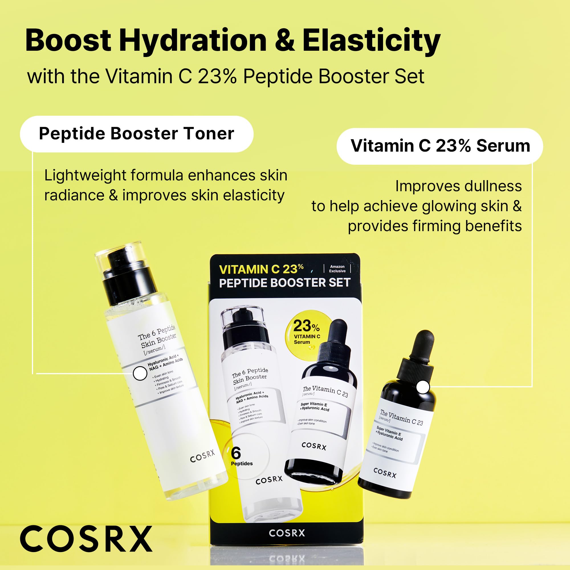COSRX Peptide Booster Toner label close-up highlighting six peptides for elasticity