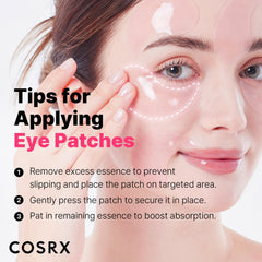 Six COSRX Pink Edition eye patches displayed in a tray to show extended use.