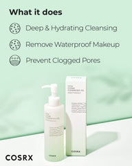 Hand applying COSRX Pure Fit Cica Cleansing Oil during a gentle cleansing massage.