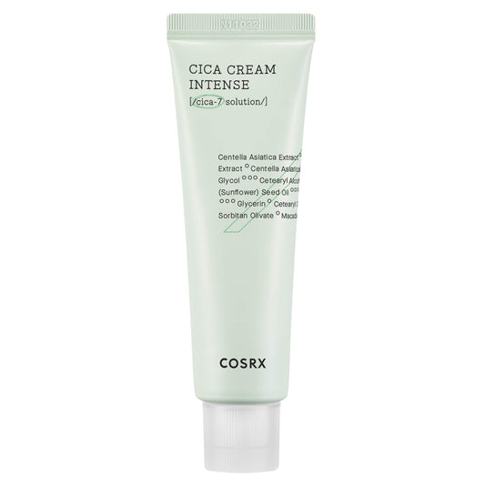 CosRX Pure Fit Cica Intensive Cream jar shows rich texture for dry skin relief