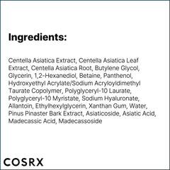 COSRX Pure Fit Cica Serum ingredients close-up—76% CICA-7 Complex for calming care.