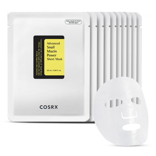 COSRX Snail Mucin Sheet Mask pack front boosts hydration for daily skincare.