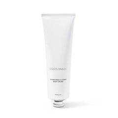 Costa Brazil body cream jar close-up showing rich hydration and fragrance-free formula.