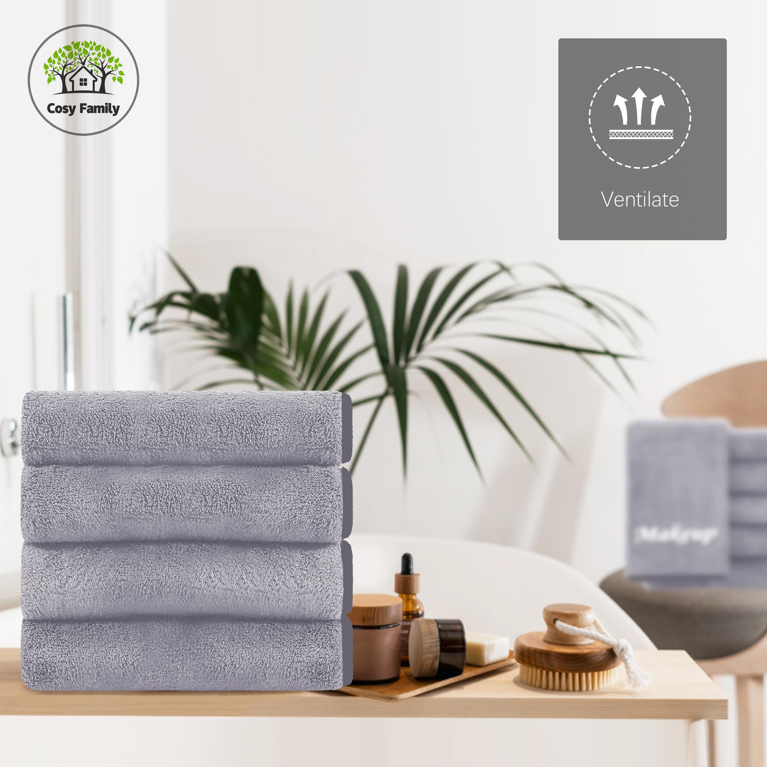 Cosy Family towels stay white and clean with stain-free makeup cloths.