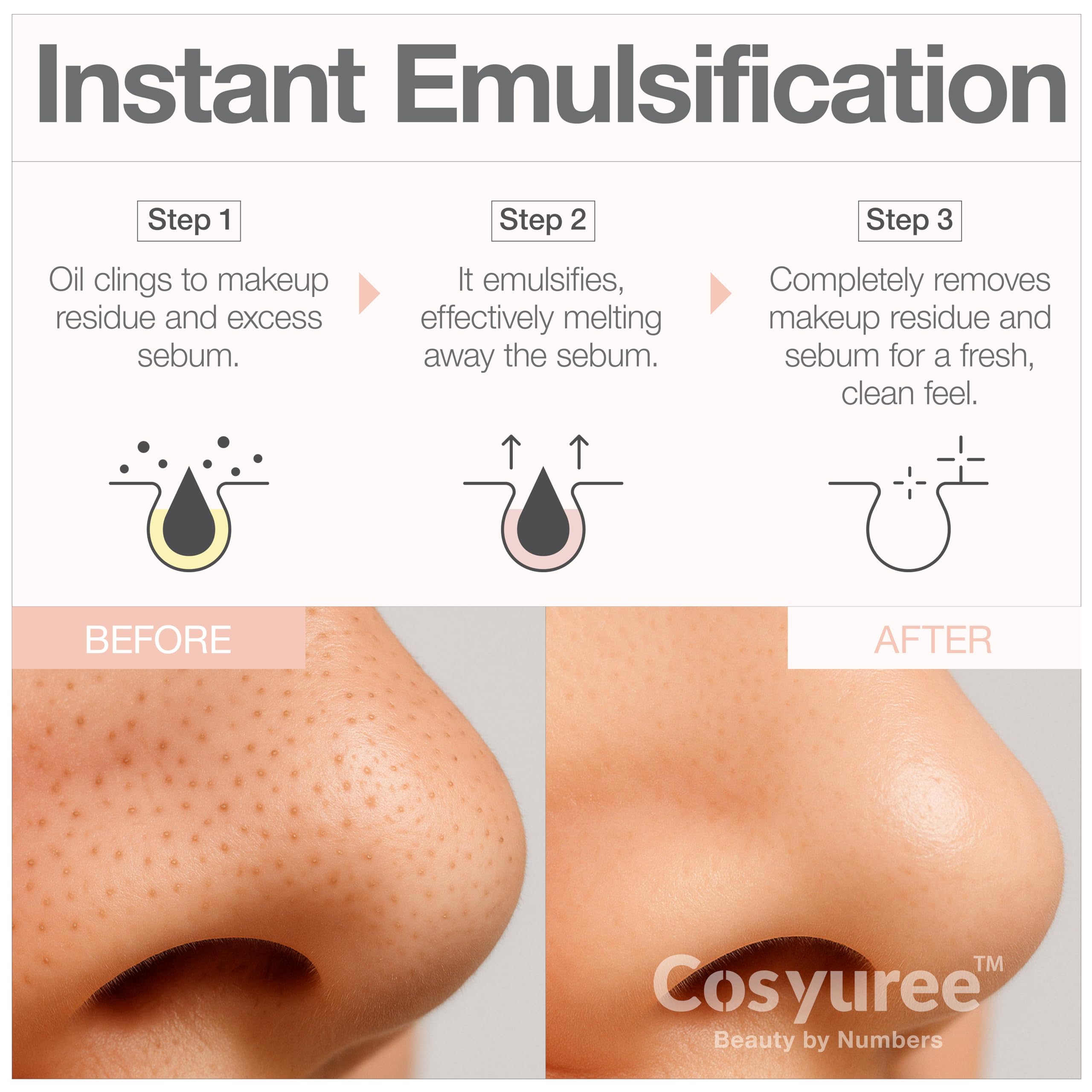 Cosyuree Collagen Face Oil Cleanser Texture emphasizes smooth application and pore care.