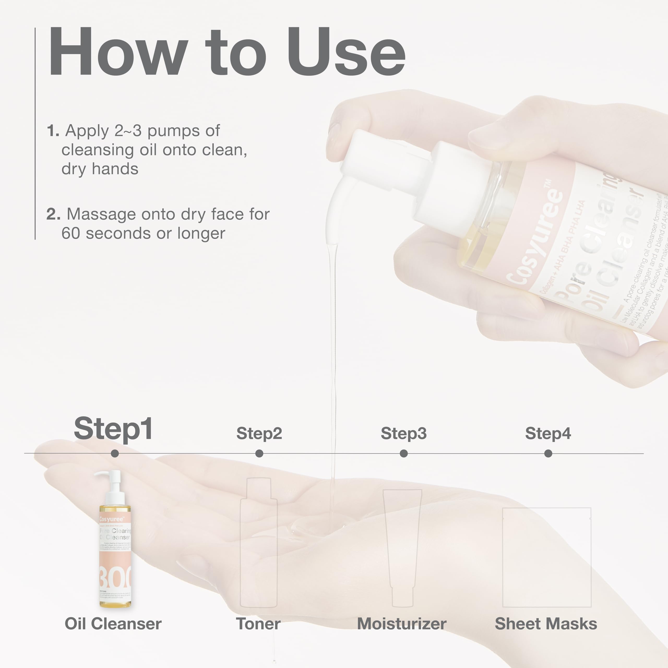 Cosyuree Collagen Face Oil Makeup Removal Action enables fast makeup removal.