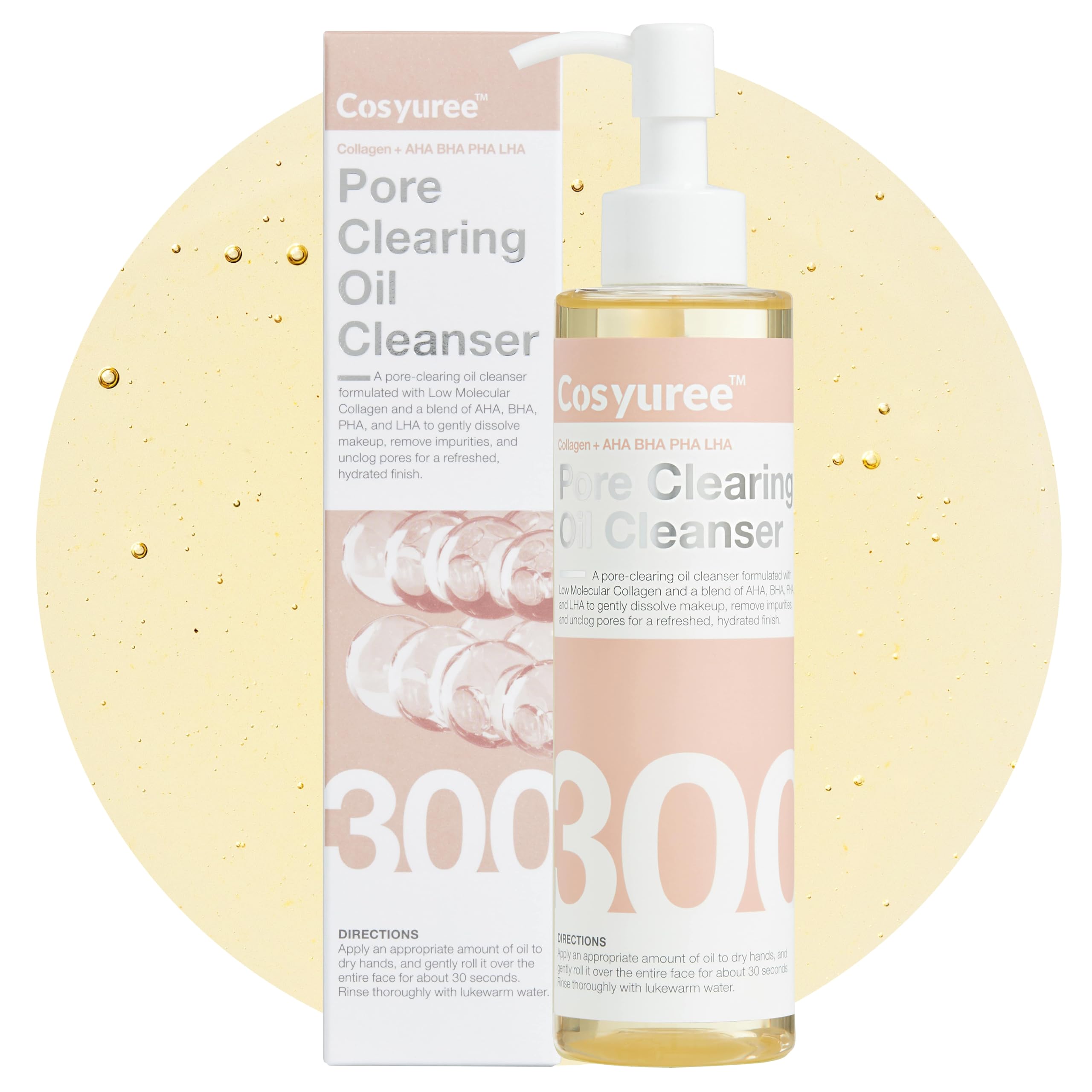 Cosyuree Collagen Pore Cleaning Oil Bottle shows deep cleansing and makeup removal for clearer pores.