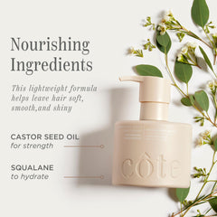 Cote Beauty Hydrating Conditioner highlights castor oil and omega nutrients.