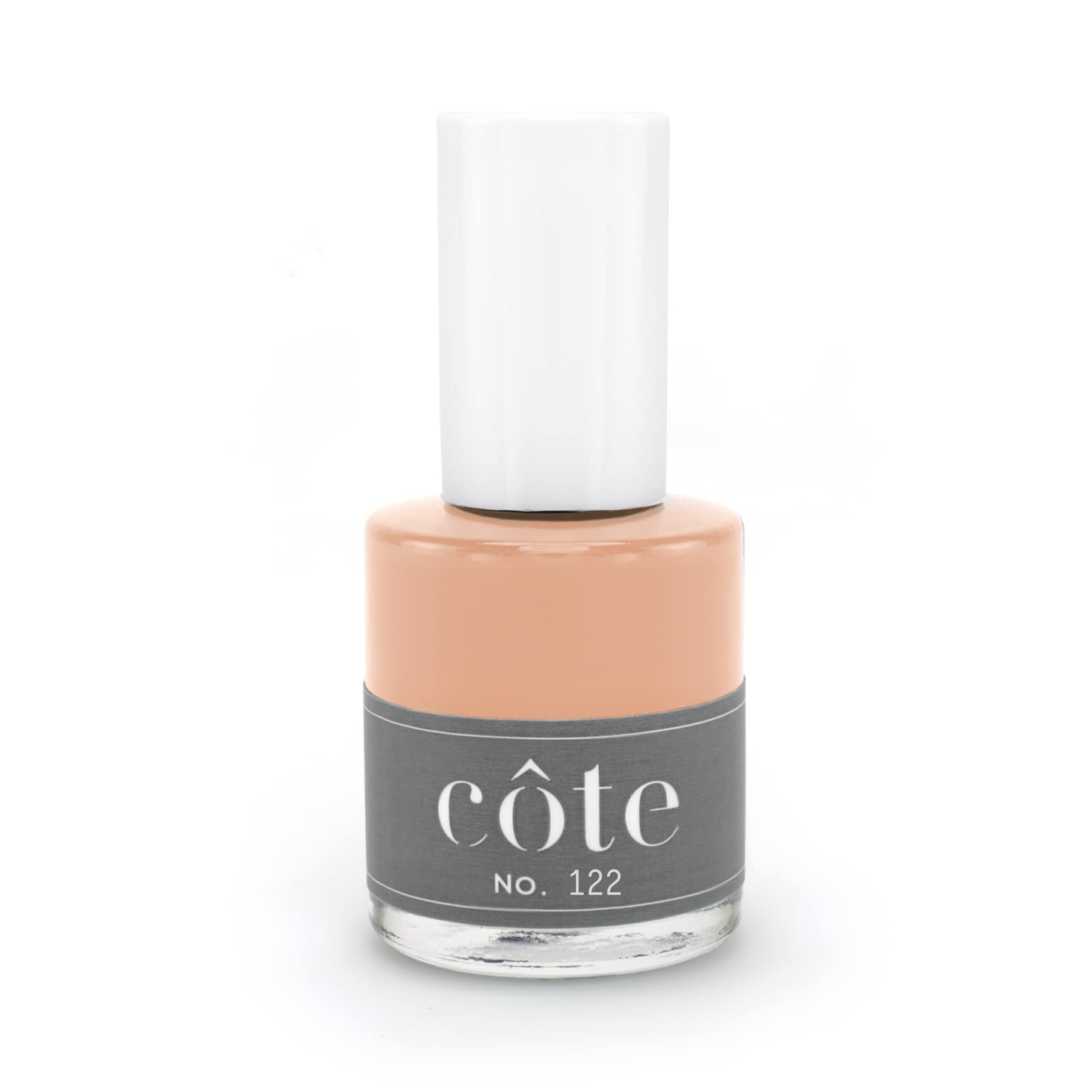 Cote Nail Polish No.122 Caramel Clay Brown bottle ready for a chic neutral manicure.