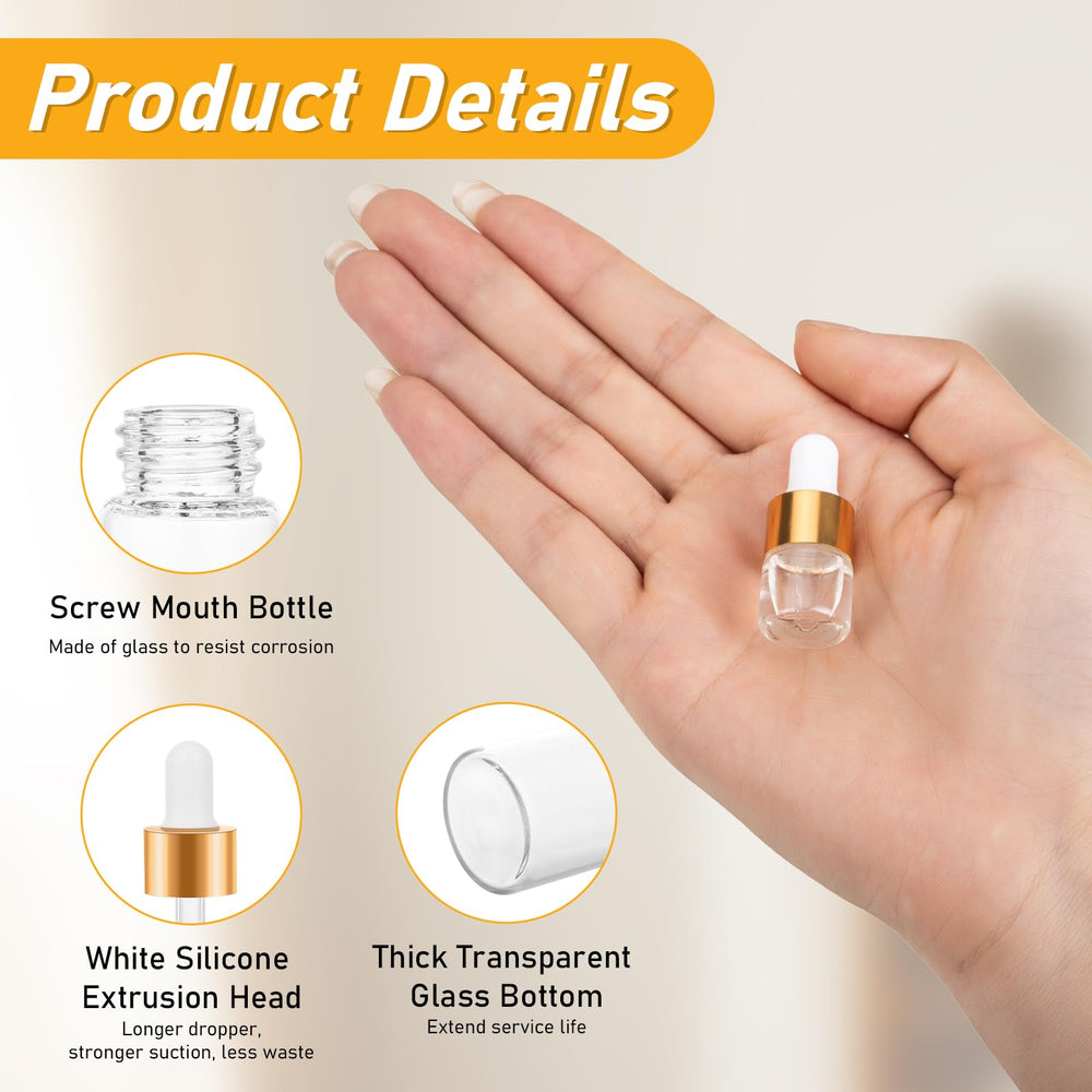 COTOM glass dropper bottle 1ml close-up highlighting borosilicate material durability.