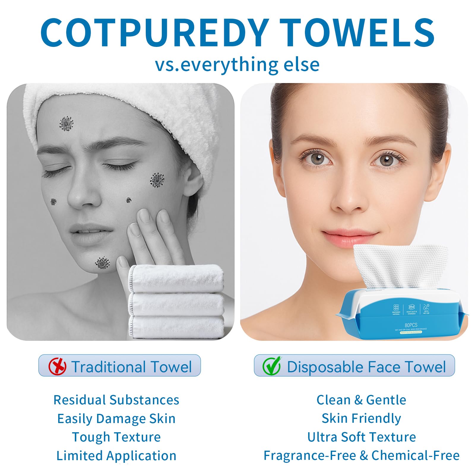 Cotpuredy face towels dry-use for quick hand drying or on-the-go use