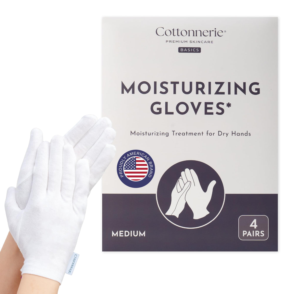 Cottonnerie Basics cotton gloves for dry hands, sleeping use, gentle night moisture.