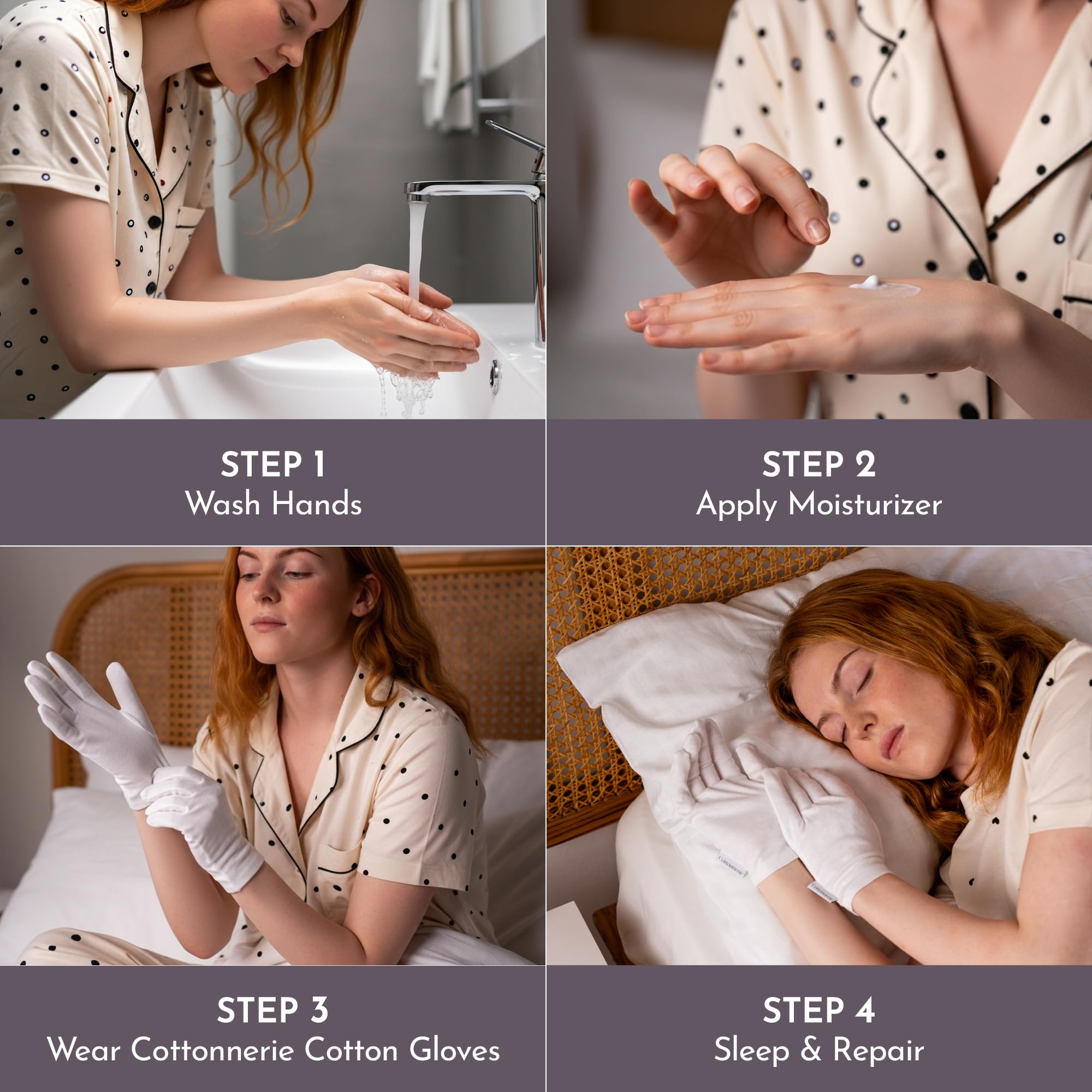 Cottonnerie Basics moisture gloves for dry hands help retain hydration.