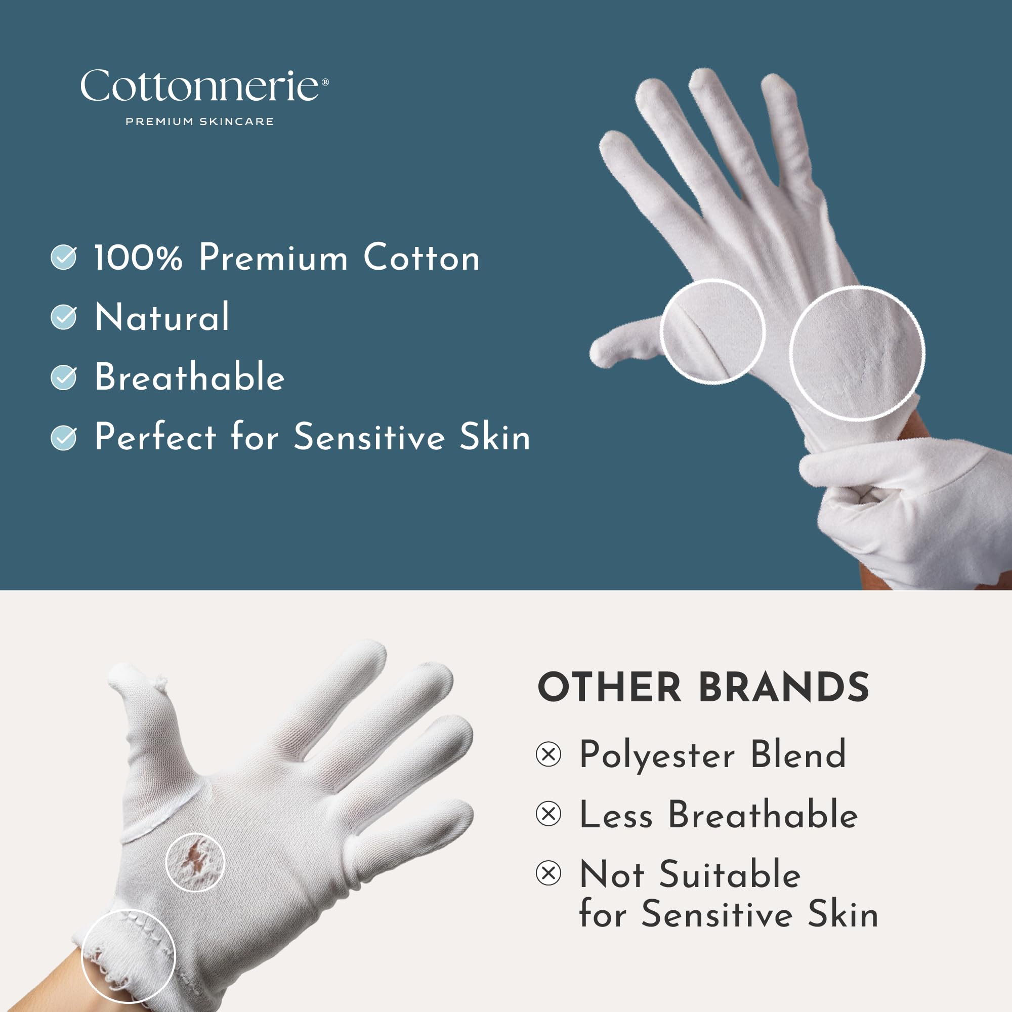 Cottonnerie reinforced-seams gloves provide durable fit during sleep